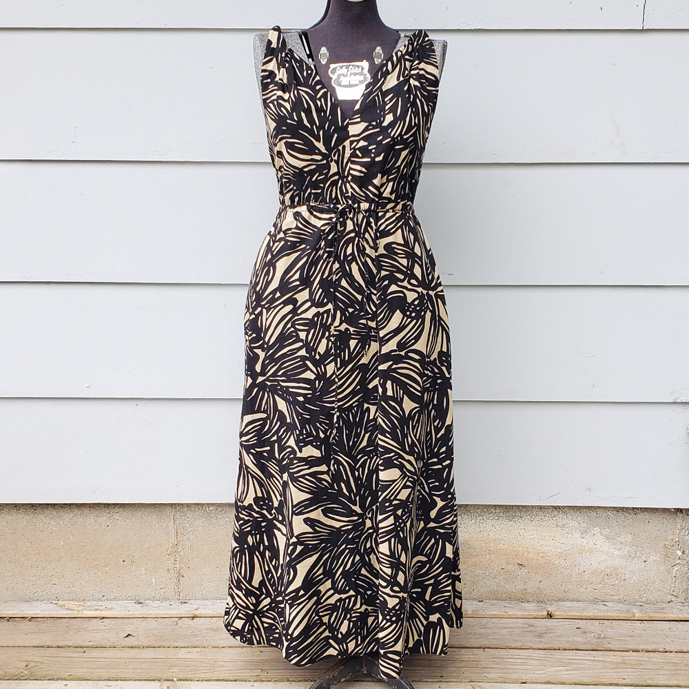 GAP Black / Cream Print Maxi Dress w/ pockets! - 6 - Picture 2 of 8